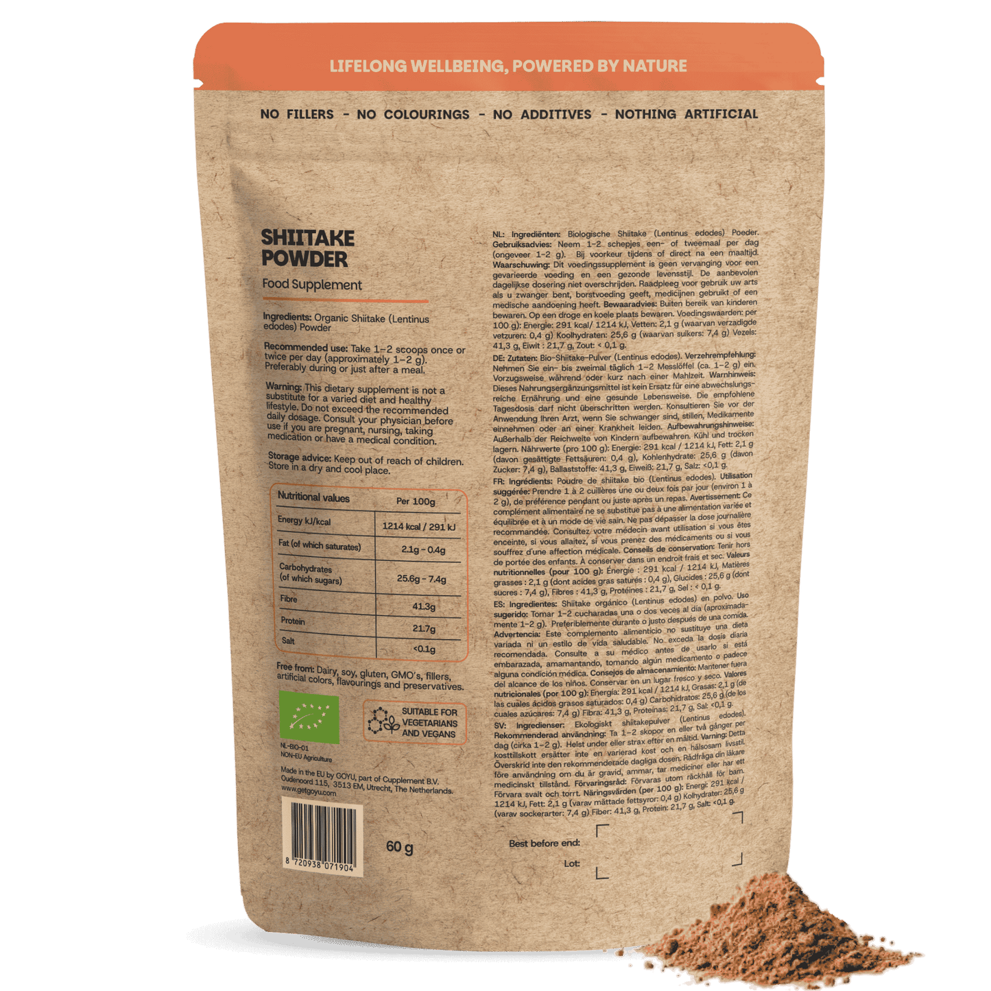 Biologische Shiitake poeder goyu supplement superfood