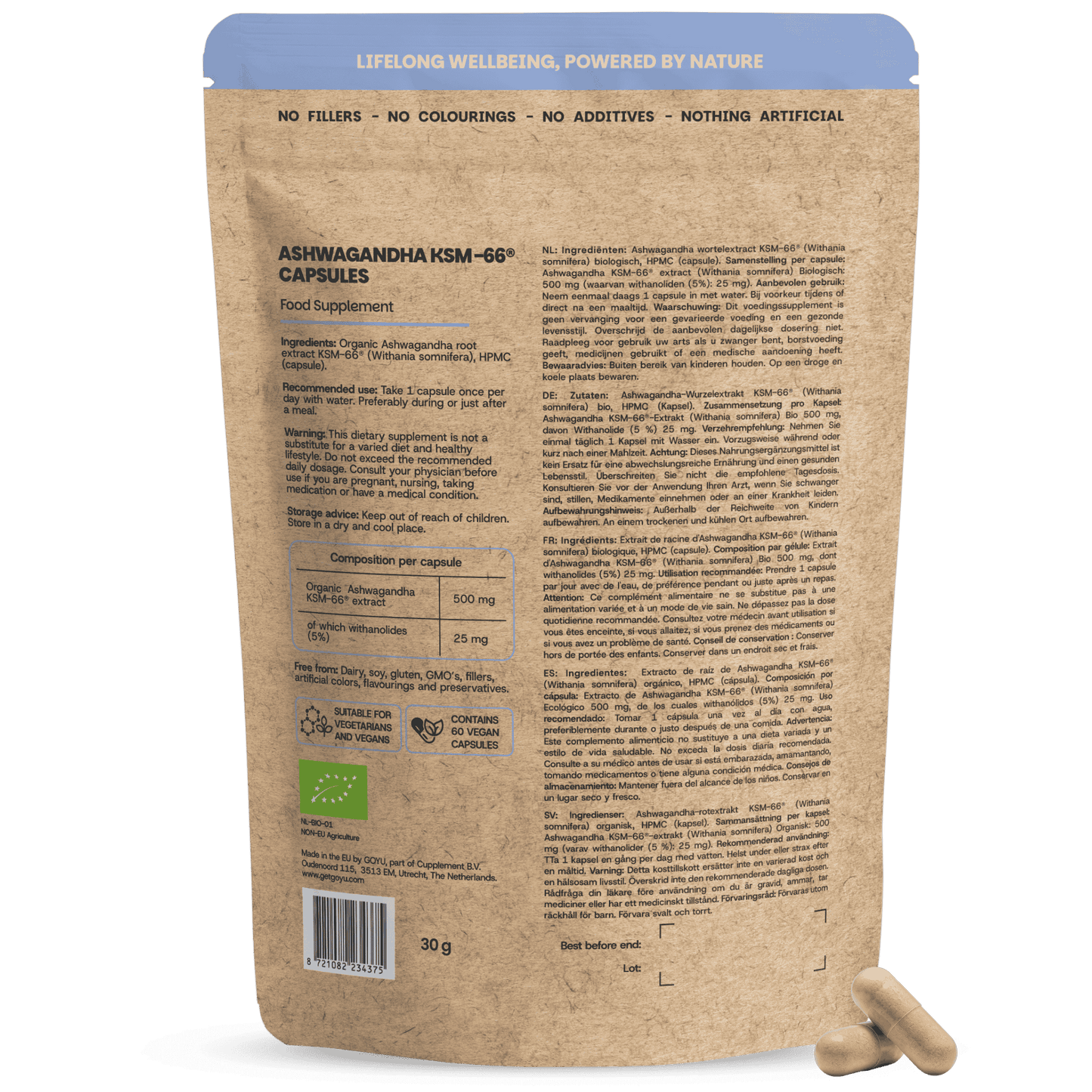 Biologische Ashwagandha KSM-66 extract capsules goyu superfood supplement