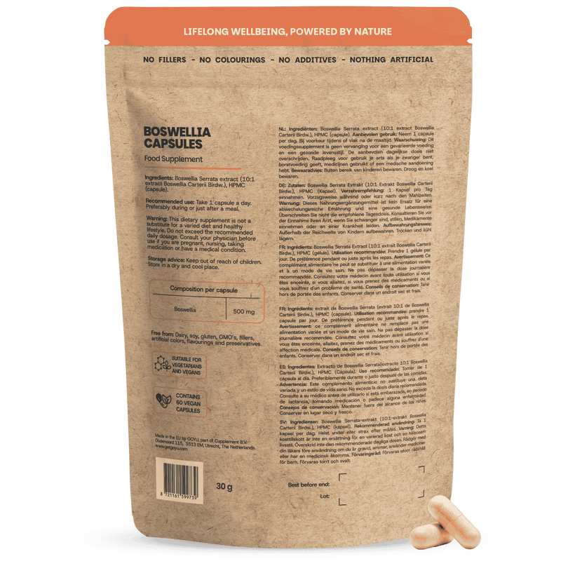 Boswellia extract capsules goyu supplement superfood