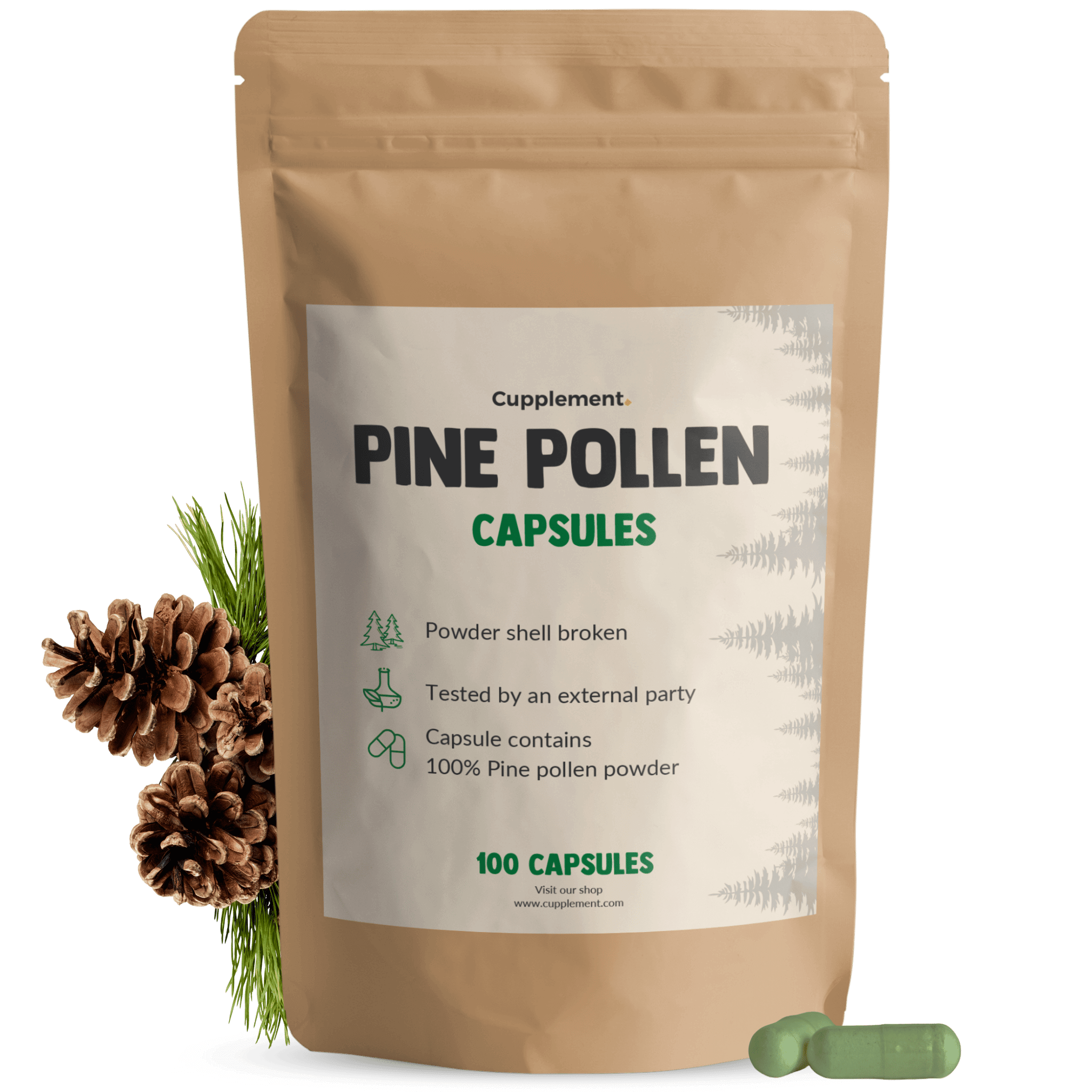 Pine pollen capsules goyu supplement superfood