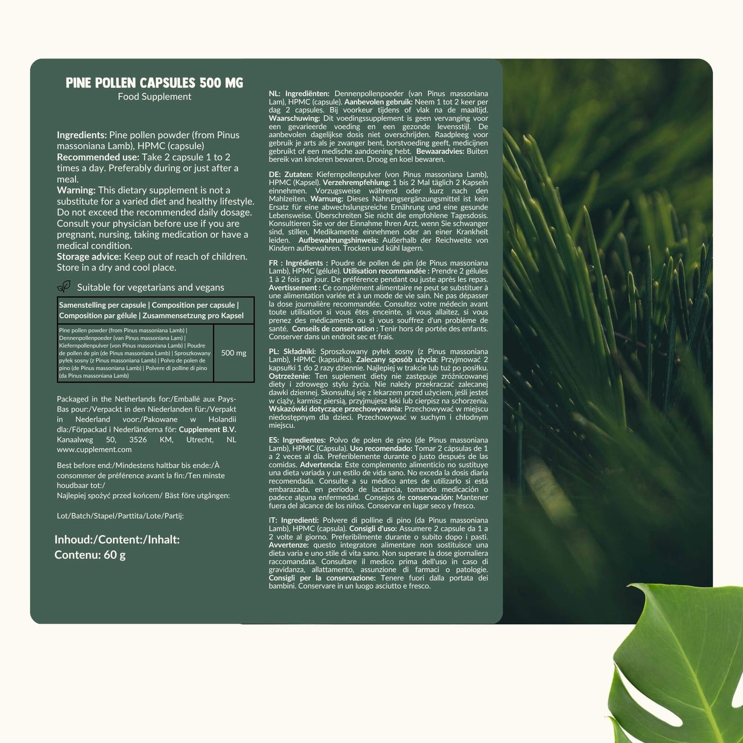 Pine pollen capsules goyu supplement superfood