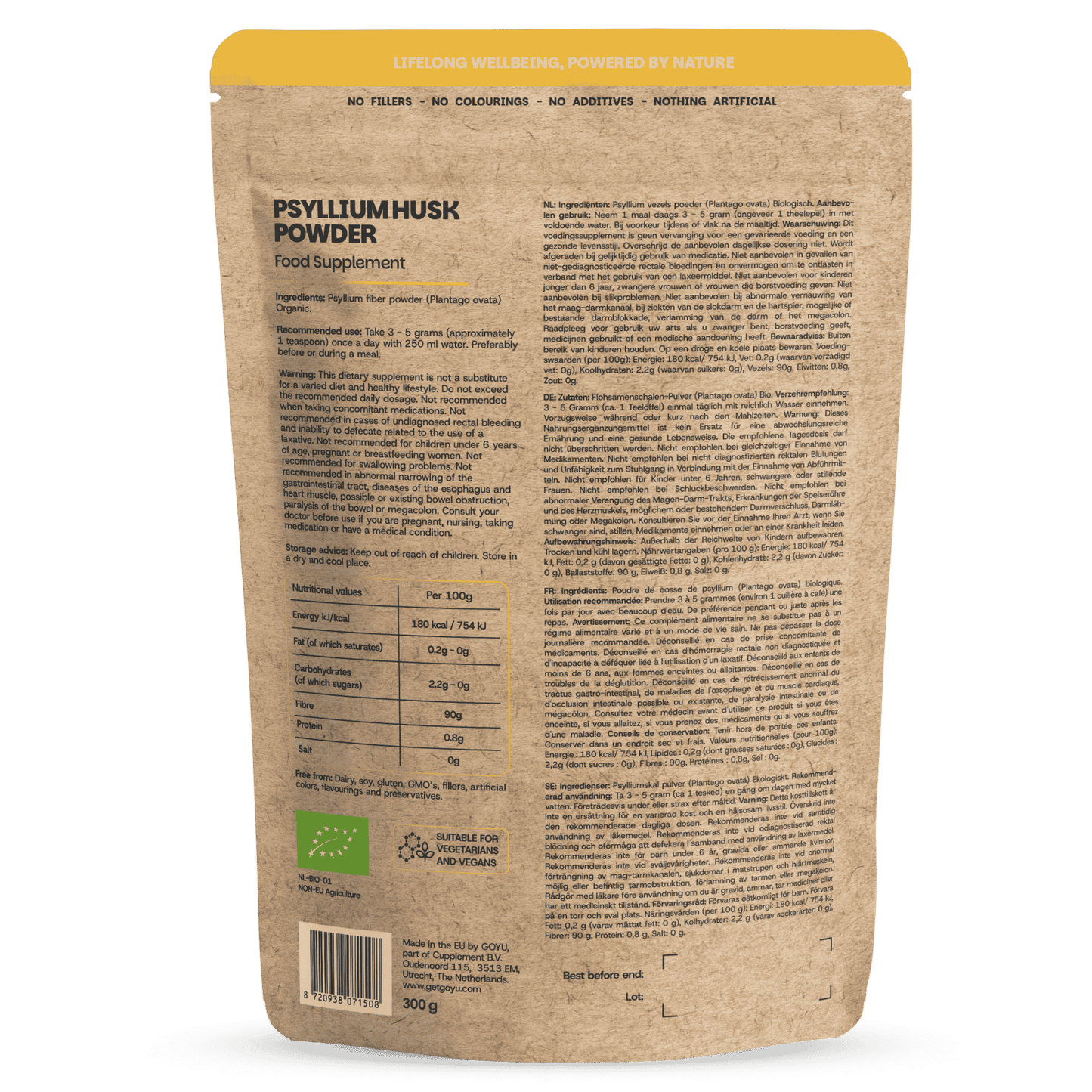 Biologisch Psylliumvezels poeder goyu superfood supplement