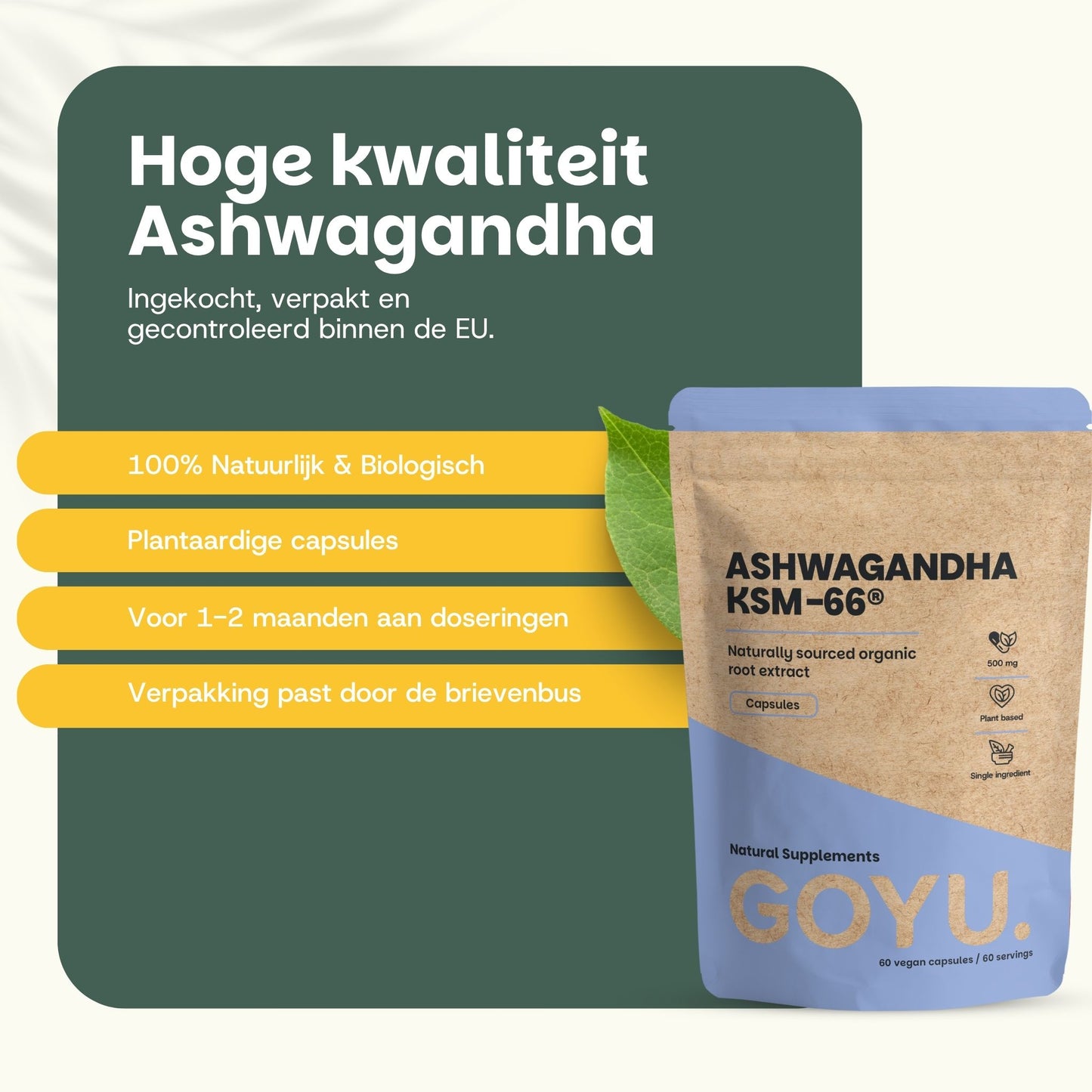 Biologische Ashwagandha KSM-66 extract capsules goyu superfood supplement